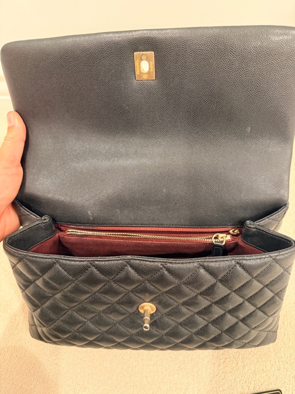 CHANEL Black Quilted Caviar Top Handle Bag with Gold CC Hardware - Picture 6 of 11